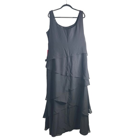 JJ's House Dresses & Skirts - JJ's House Womens Black Tiered Chiffon Evening Dress With Beaded Neckline 26W